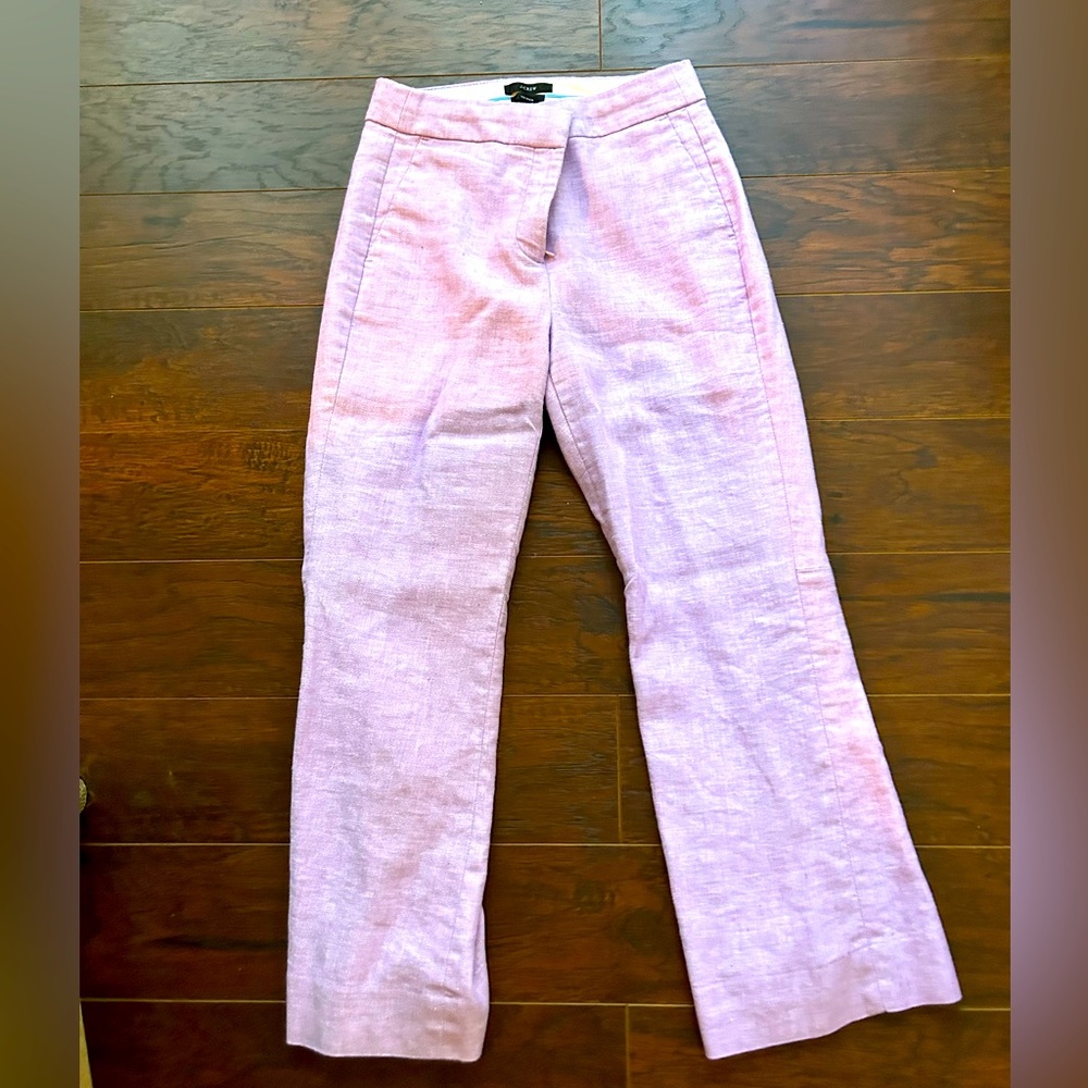 J Crew purple linen Hayden kick out crop pant size 2